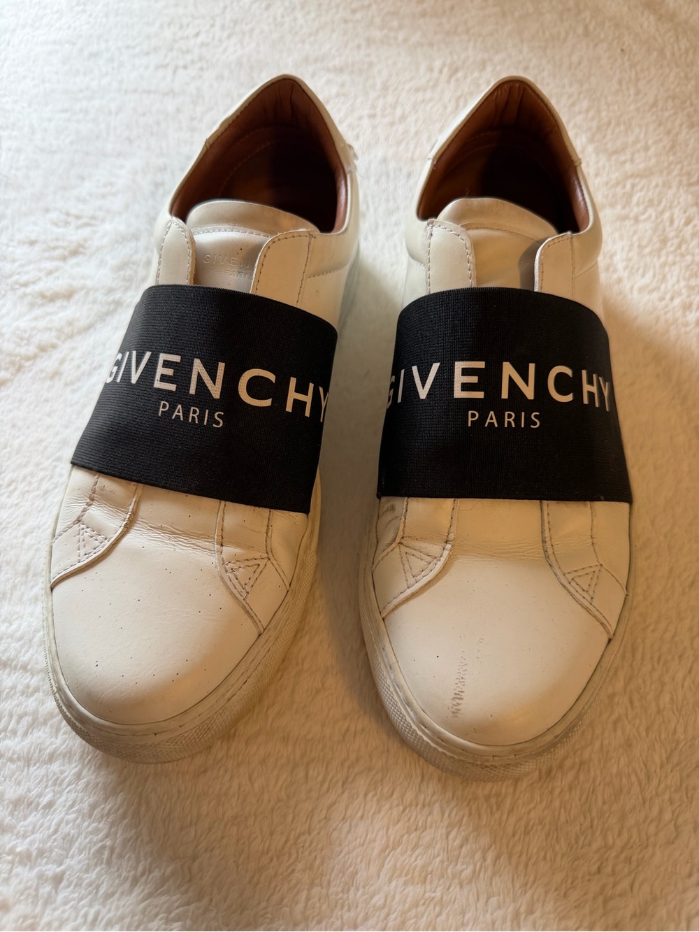 Givenchy White Leather Slip-On Sneakers with Black Logo Strap